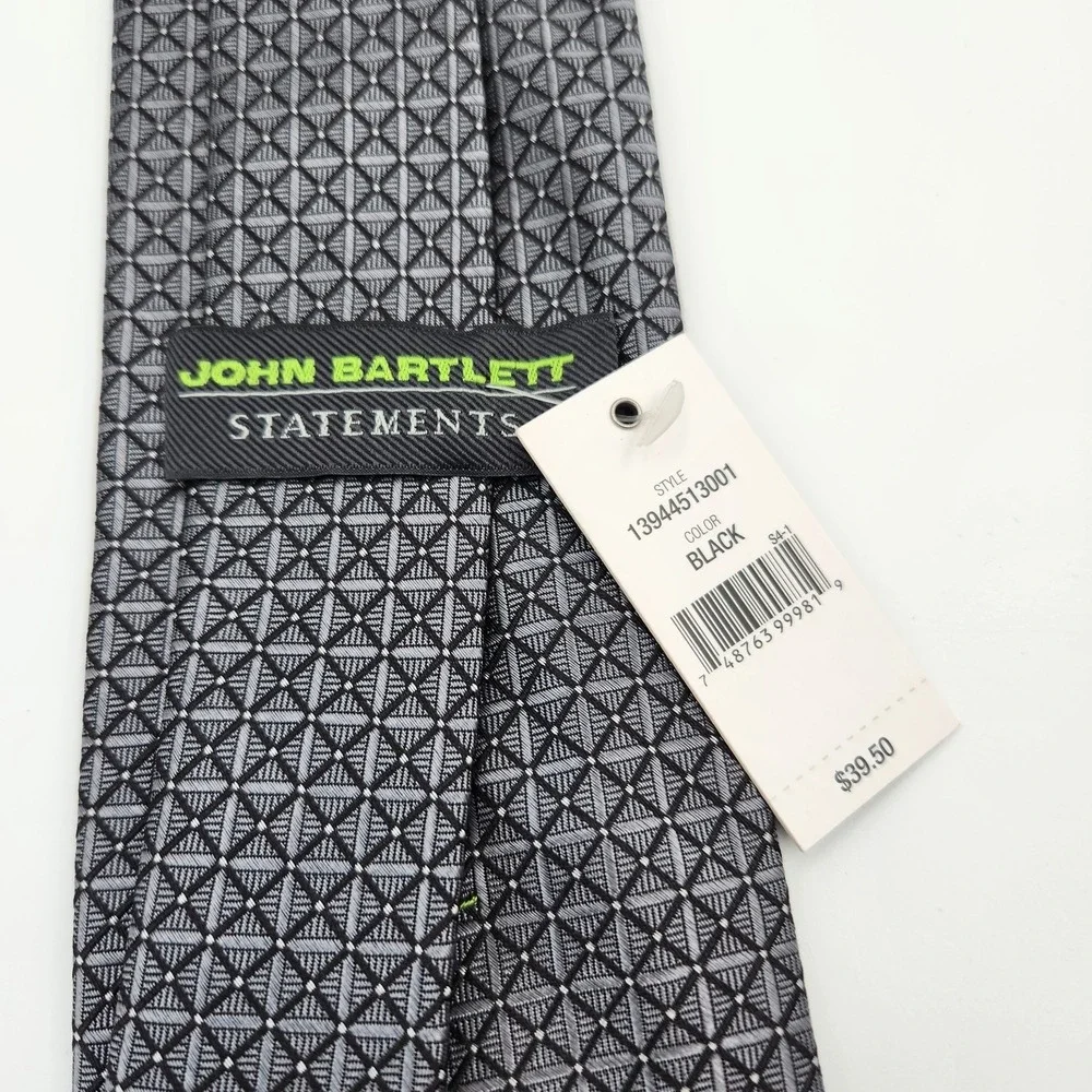 John Bartlett Statements Mens‎ Black Geometric Grid Pattern Silk Formal Neck Tie